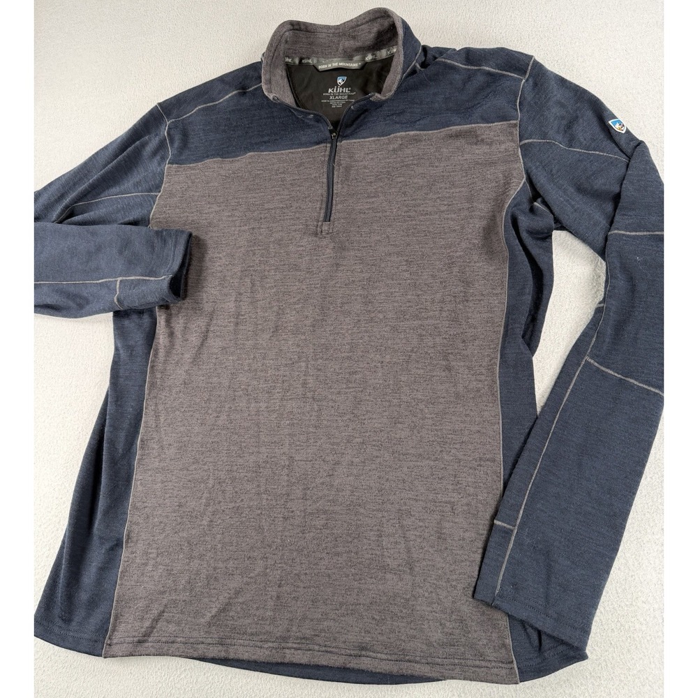 Kuhl Mens Long Sleeve Quater Zip Sweater Size XL Gray Blue